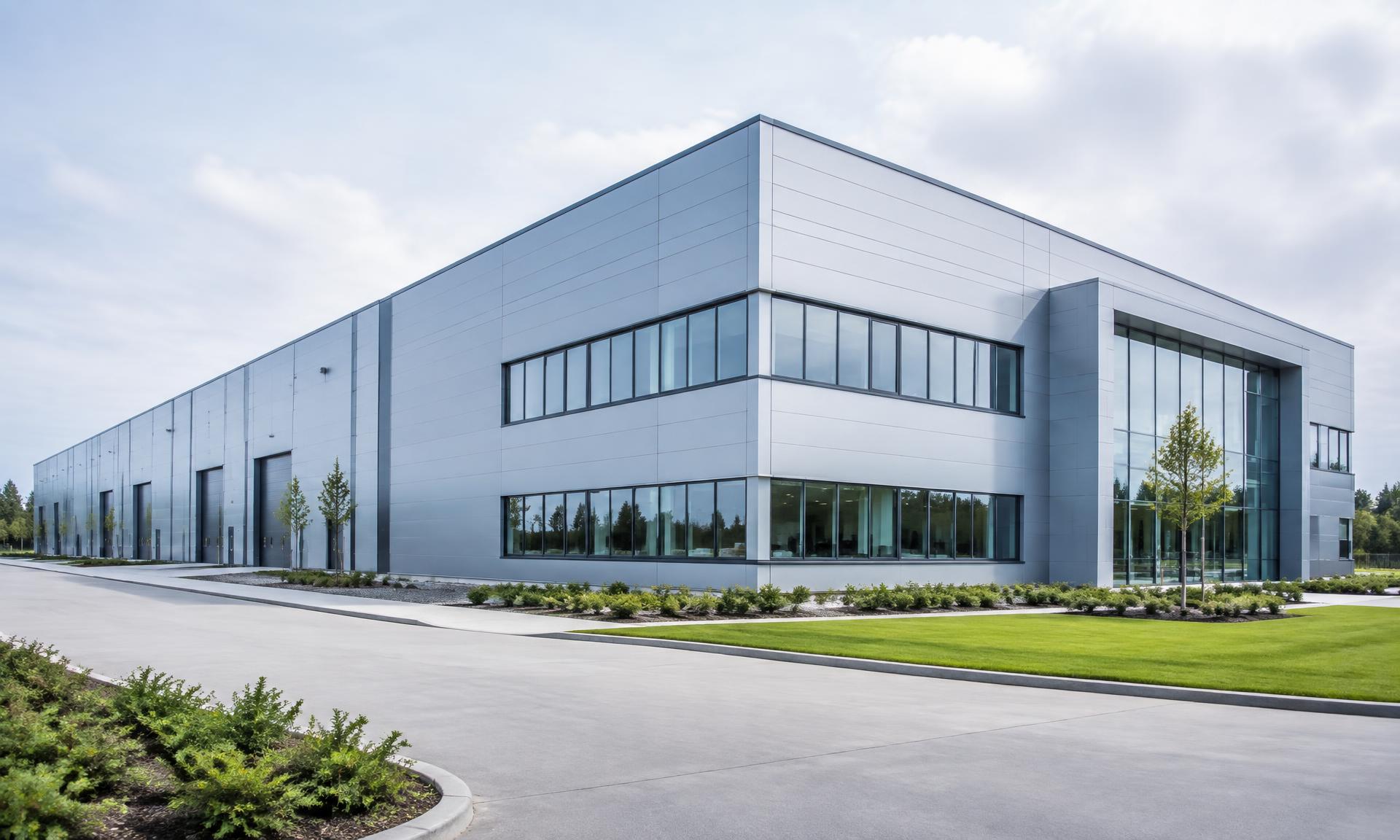 Modern European industrial building with sandwich-panel façade