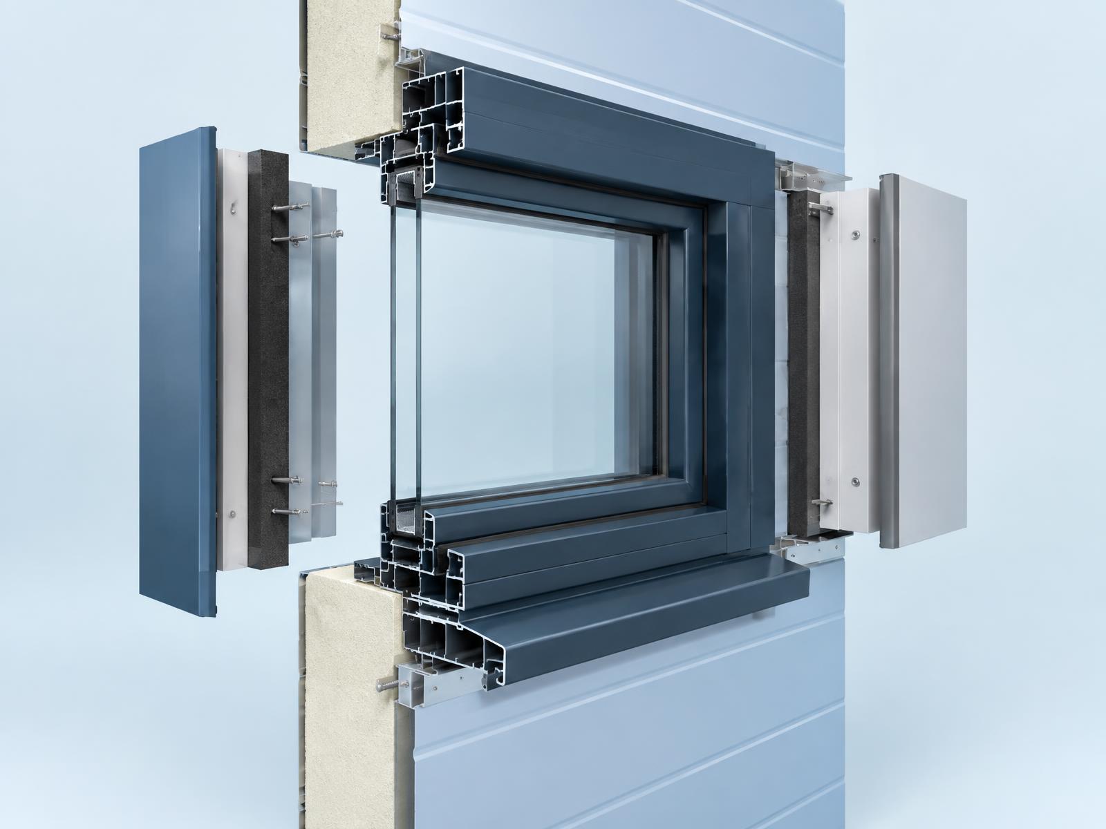 Technical cutaway of window integrated into sandwich panel